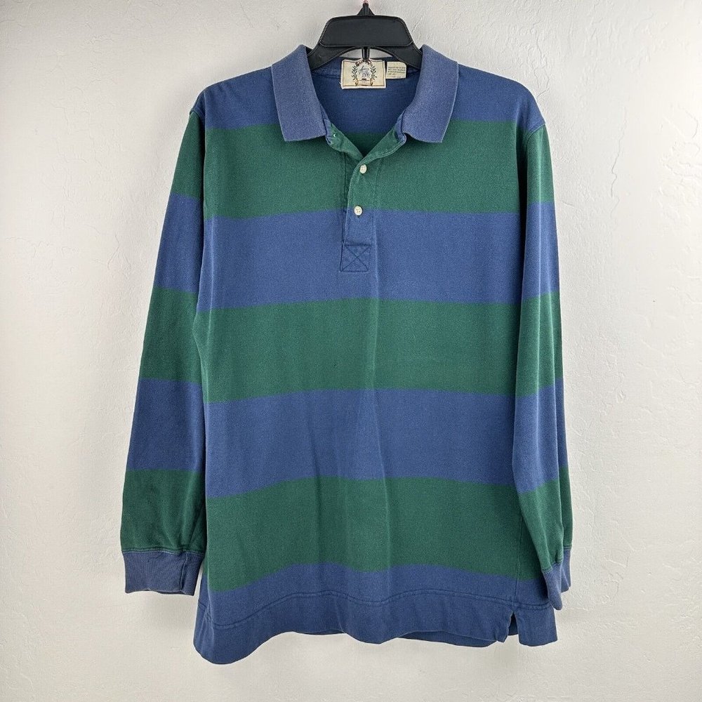 Vtg Sears Roebuck & Co Rugby Shirt Mens M Collared Colorblock Button Green Blue